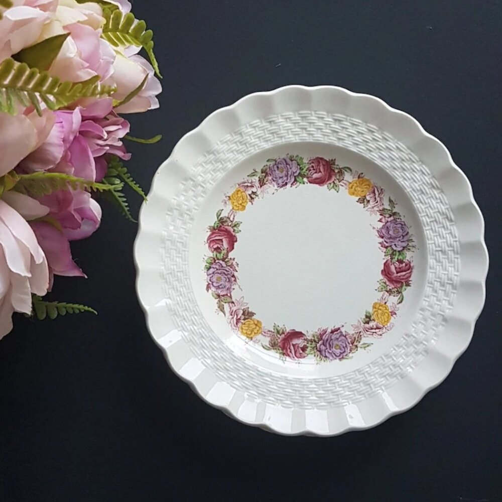Copeland Spode ROSE BRIAR, Vintage Side Plates, Set of 4, Chelsea Wicker Shape